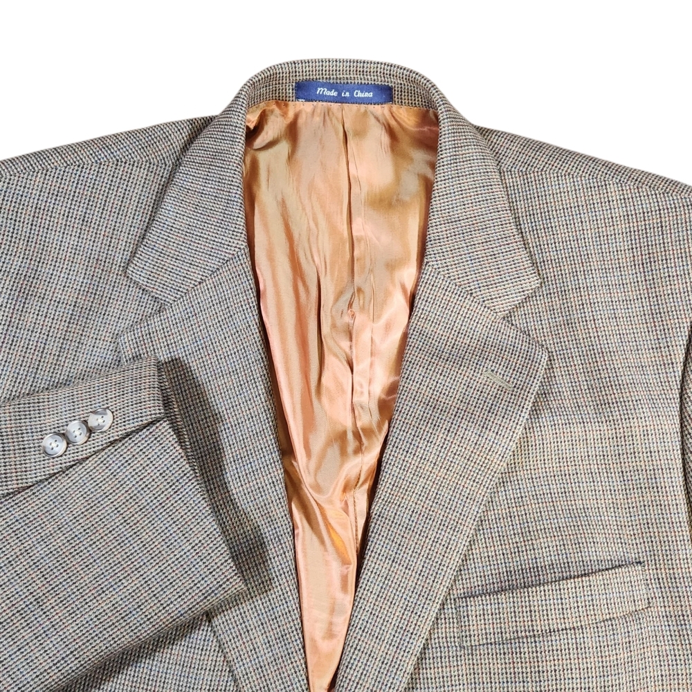 Alan Flusser 46L 100% Lamb's Wool Blazer Men's Sport Coat Puppy Tooth Pattern